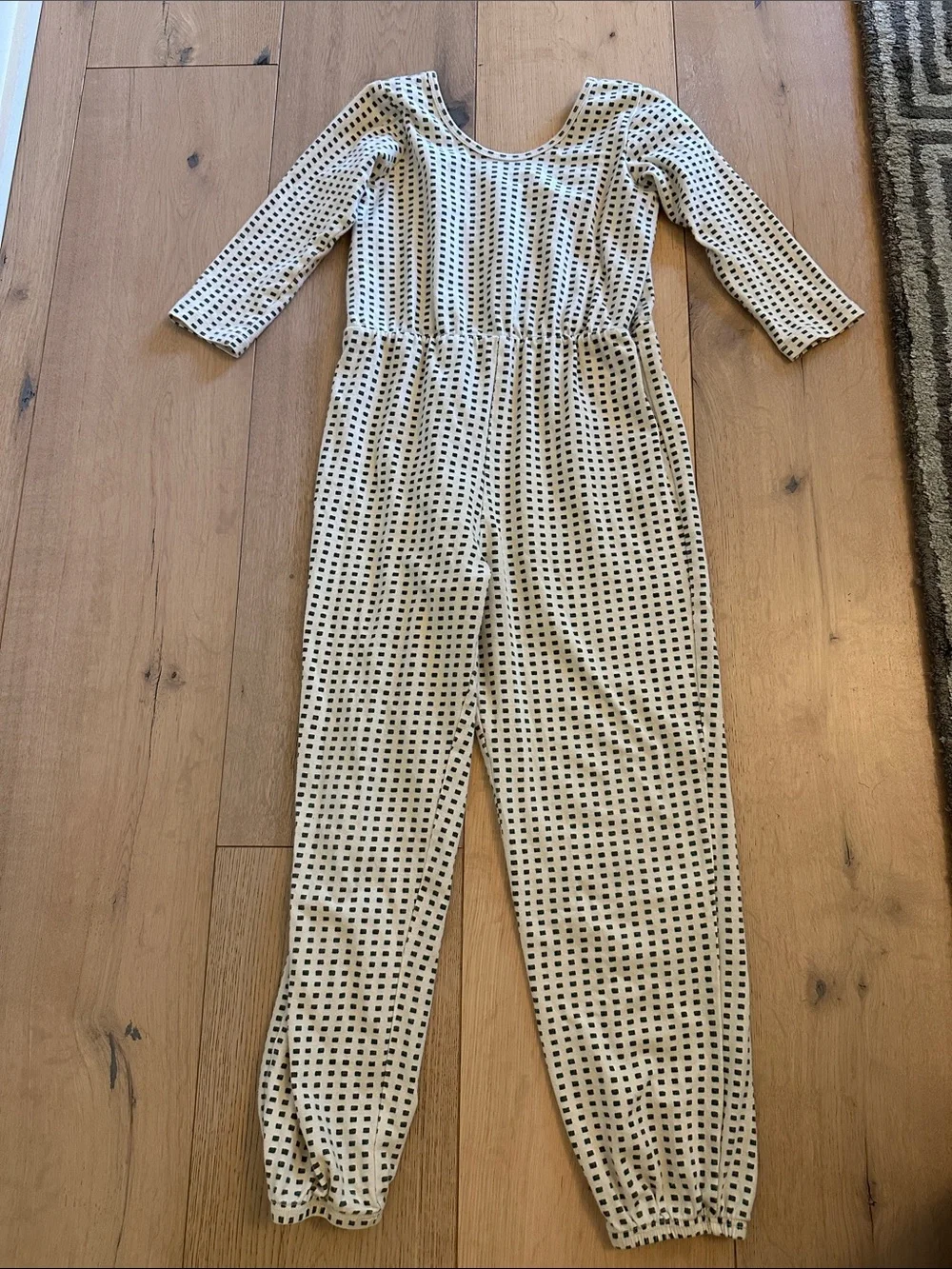 Cream Kids One-Piece Bodysuit with Black Grid Dot Print
